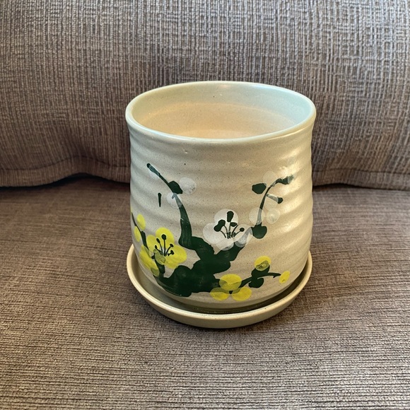 Vintage Small Planter with hand painted florals made in Korea